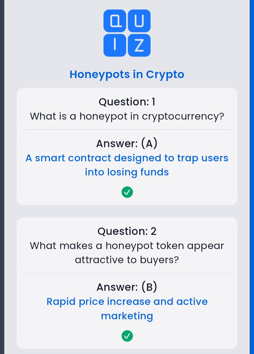 GO1PAWSED's tweet image. 🔥 SYNTAX VERSE Daily General quiz answer !
🗓️ 16.11.2025

❓ Title : Honeypots in Crypto
🎁 Reward : 26.12 $SYNTAX

✅ Answers : A, B, D, D

✅ Syntax Verse : syntaxverse.com/rf/03S8JTIFDDN

☑️ TG : t.me/syntaxversequi…

#syntax #syntaxverse #syntaxvault #syntaxquiz #syntaxversequiz