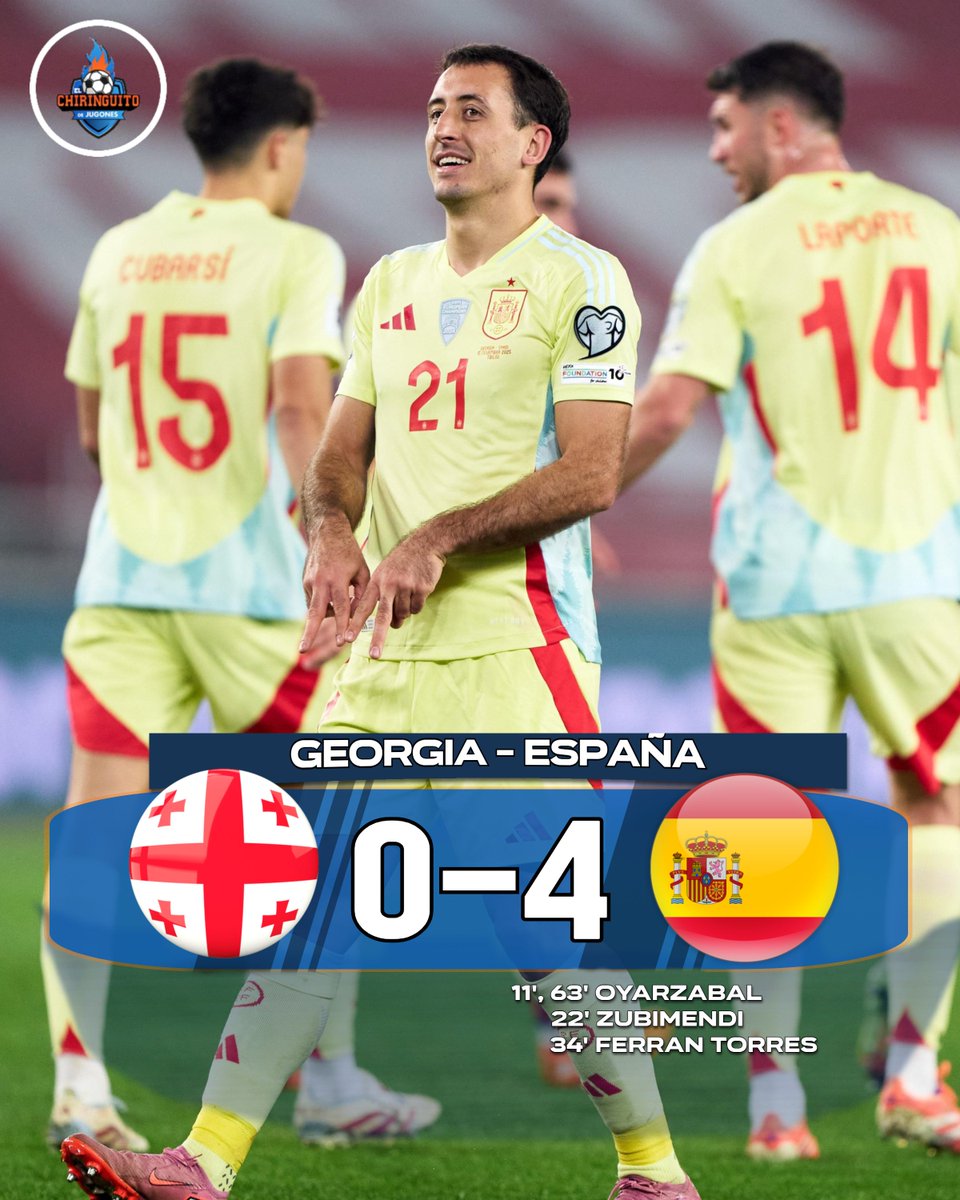 👏 ¡España golea a Georgia y está virtualmente clasificada para el próximo Mundial de 2026! #CopaMundialFIFA 

🇬🇪 Georgia 0-4 España 🇪🇸 | Final