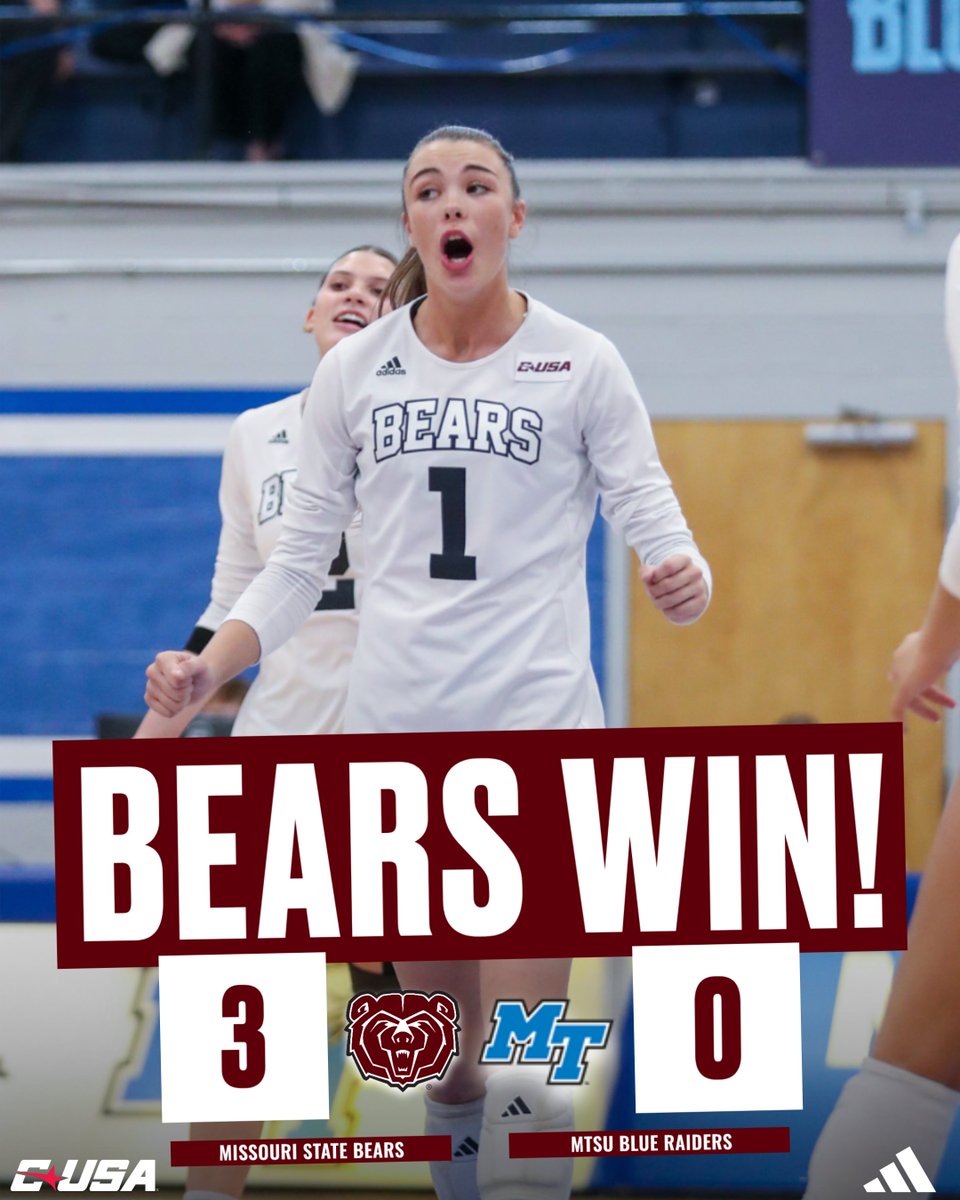 BEARS WIN‼️

MoState sweeps Middle Tennessee in the regular finale to secure a spot in next week's CUSA Tournament.

#GoBears | #WeAreMoState