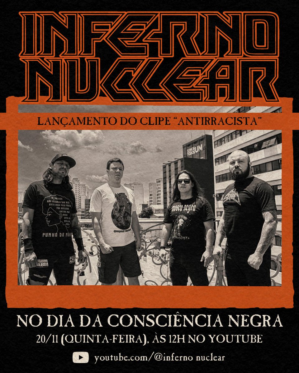 infernonuclear's tweet photo. ✊🏽 ANTIRRACISTA ✊🏽

Somos uma banda politizada!
É nosso papel contestar e resistir em um mundo marcado por repressão, desigualdade e racismo. 

Doa a quem doer, na próxima quinta feira, 20.11 (Dia da Consciência Negra), às 12h, nascerá nosso próximo grito de protesto! https://t.co/x2MqqgM3Vx