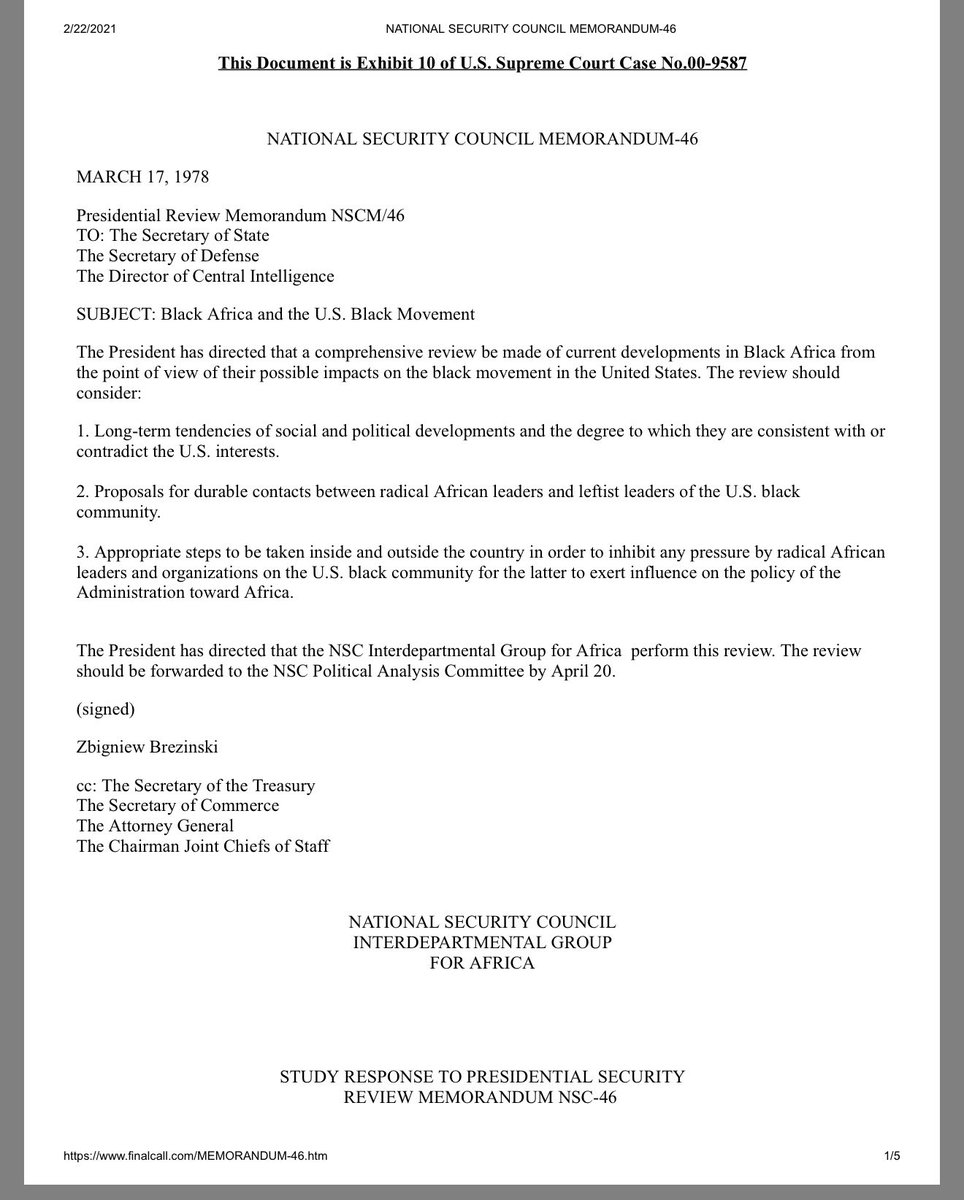 KhadirTAlbert's tweet image. Yes! Here’s the link to NSCM-46 on the house.gov repository:

docs.house.gov/meetings/JU/JU…

“SUBJECT: Black Africa and the U.S. Black Movement

In weighing the range of U.S. interests in Black Africa, basic recommendations arranged without intent to imply
priority are:…