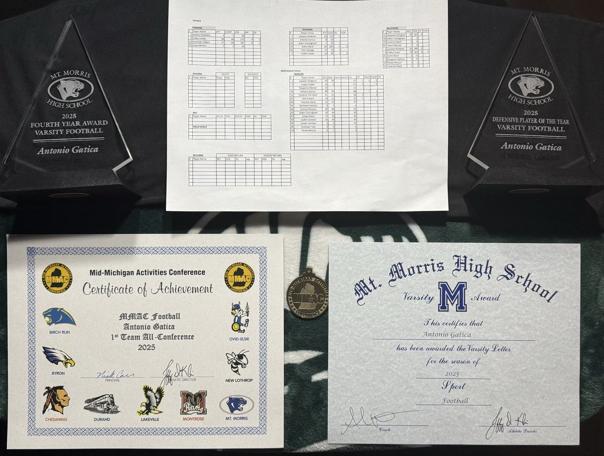 ToneGatica's tweet photo. I want to express my sincere gratitude to my coaches, family, and my brothers on the field for their unwavering support throughout my high school journey. Thanks to their encouragement and teamwork, I’ve been honored with,
 
First Team All-Conference
Defensive Player of the Year
4 year letterman!
School record coming soon!

Panther Pride!  #agtg 

@FlintPrepFan  @TheD_Zone @jszczepaniak27 @Coach_Griffin32 @MLiveSports @MIexposure @fredboojackson @CoachHedden @MLive @RayGatica18