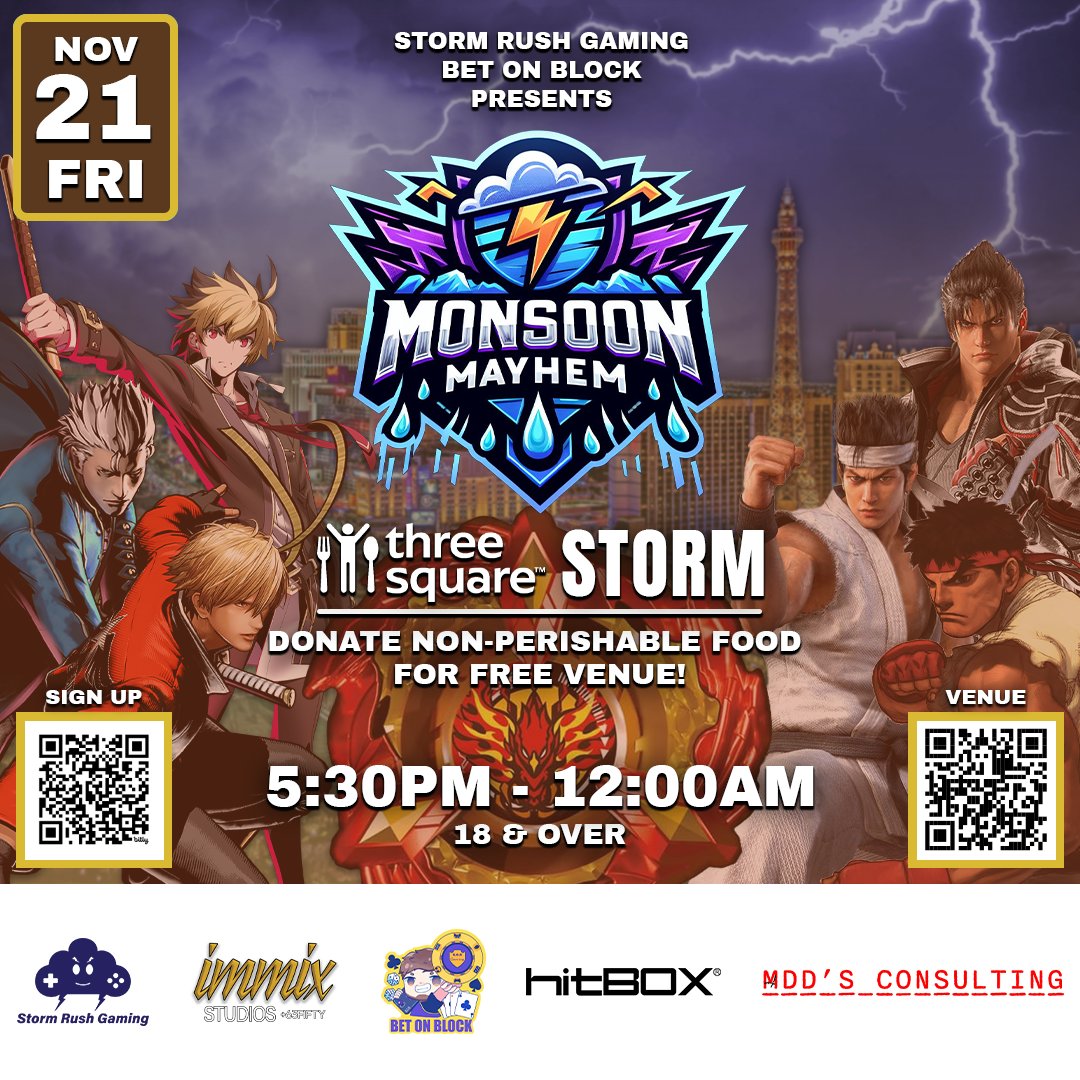 Are you ready for the storm of Festgiving?

Just 6 days remain until the next monsoon makes landfall. Come join us Nov 21 for an amazing day of competition, giving thanks, and giving back.

Sign-Up: bit.ly/3LhvfqK
