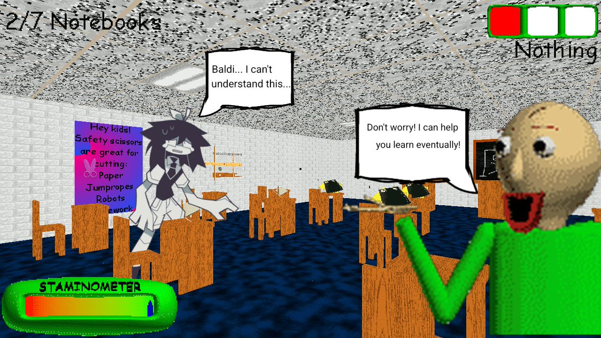 Tasteless_Paste's tweet photo. What if baldi's students and fpe's students swapped schools?

#BaldisBasics #fpe https://t.co/igc2fbounA