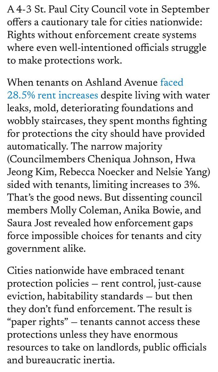 Great op-ed by Cole Hanson!

"In cities implementing tenant protections, the lesson is that rights without enforcement don’t just fail tenants — they create systems where even well-intentioned officials lack tools to make protections work." 

Read: buff.ly/6esPu1O