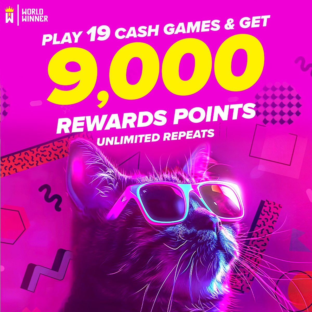 WorldWinner's tweet image. ✨ FEELING LIKE A 90s LEGEND ✨

Play 19 cash games and get 9,000 Rewards Points with unlimited repeats, because we believe in living your best blockbuster-era life. 🍕🕹️ (offers may vary)

#ThrowbackWeekend #RewardsPoints #WorldWinner #90sVibes