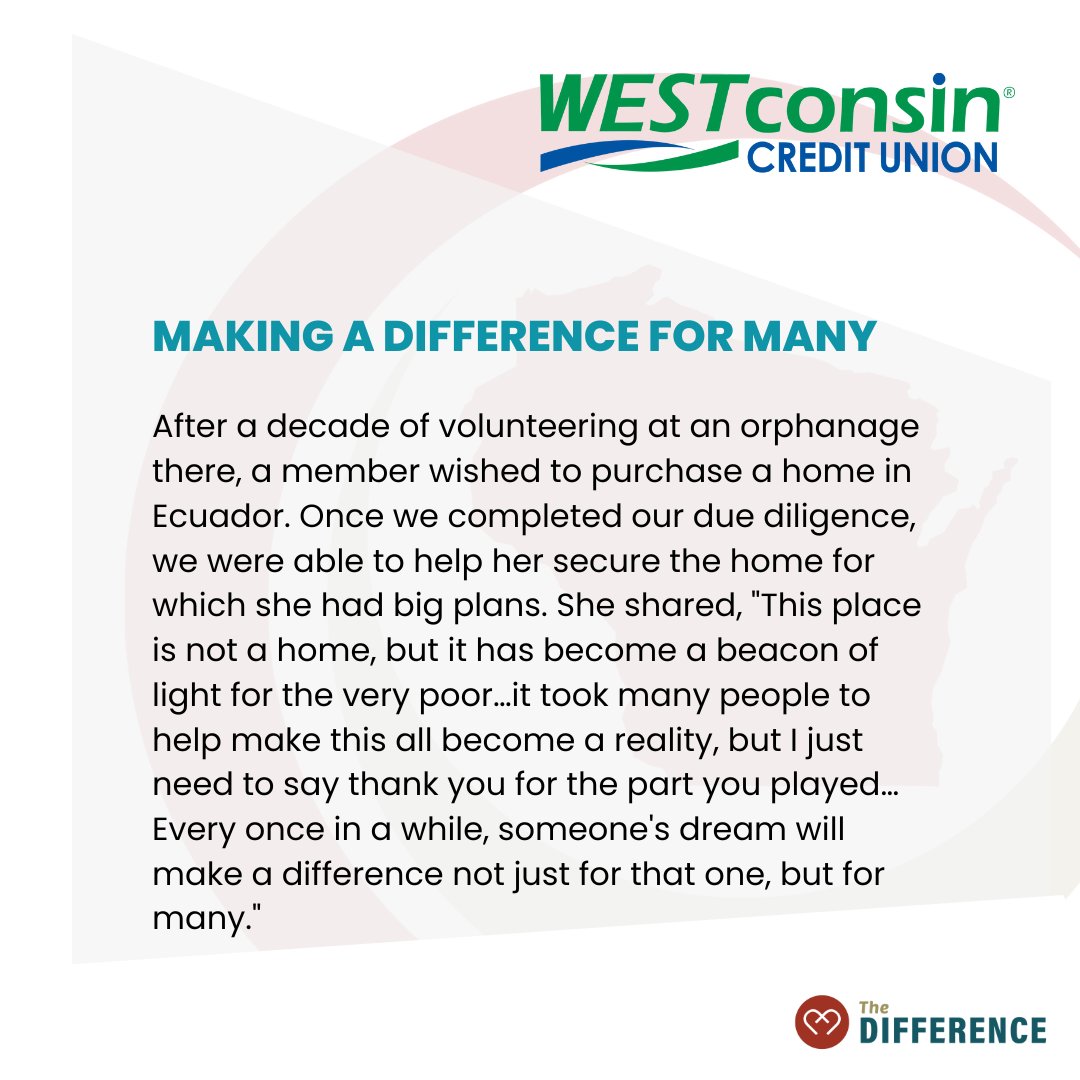 WICULeague's tweet image. Check out this week’s #StorySaturday story shared by WESTconsin Credit Union! #TheDifference