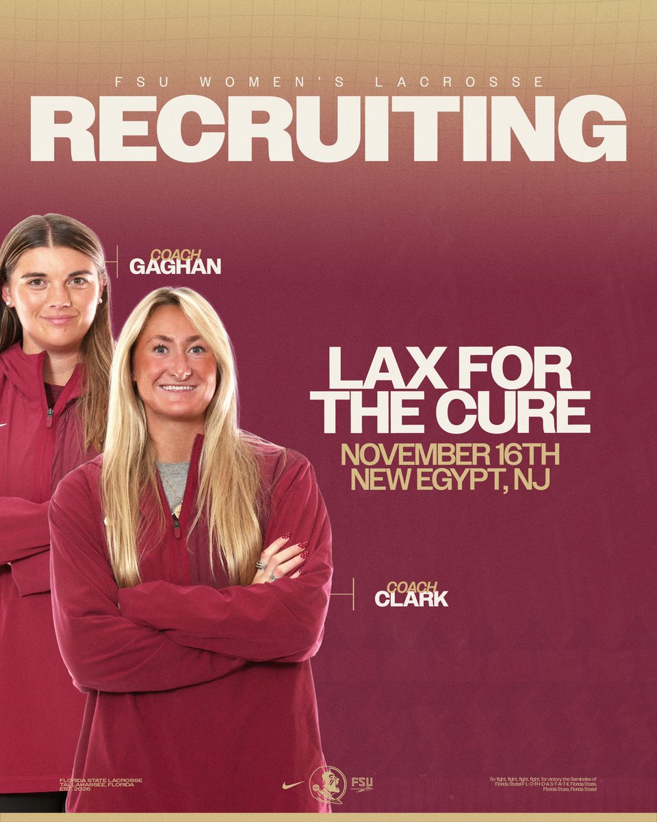 FSU_WLAX's tweet image. 𝐒𝐞𝐦𝐢𝐧𝐨𝐥𝐞 𝐑𝐞𝐜𝐫𝐮𝐢𝐭𝐢𝐧𝐠 🍢

Coach Clark and Coach Gaghan are on the East Coast this weekend for the Mid-Atlantic Showcase and the 2025 Lax for the Cure Fall Showcase 🥍 

#NolesLax
