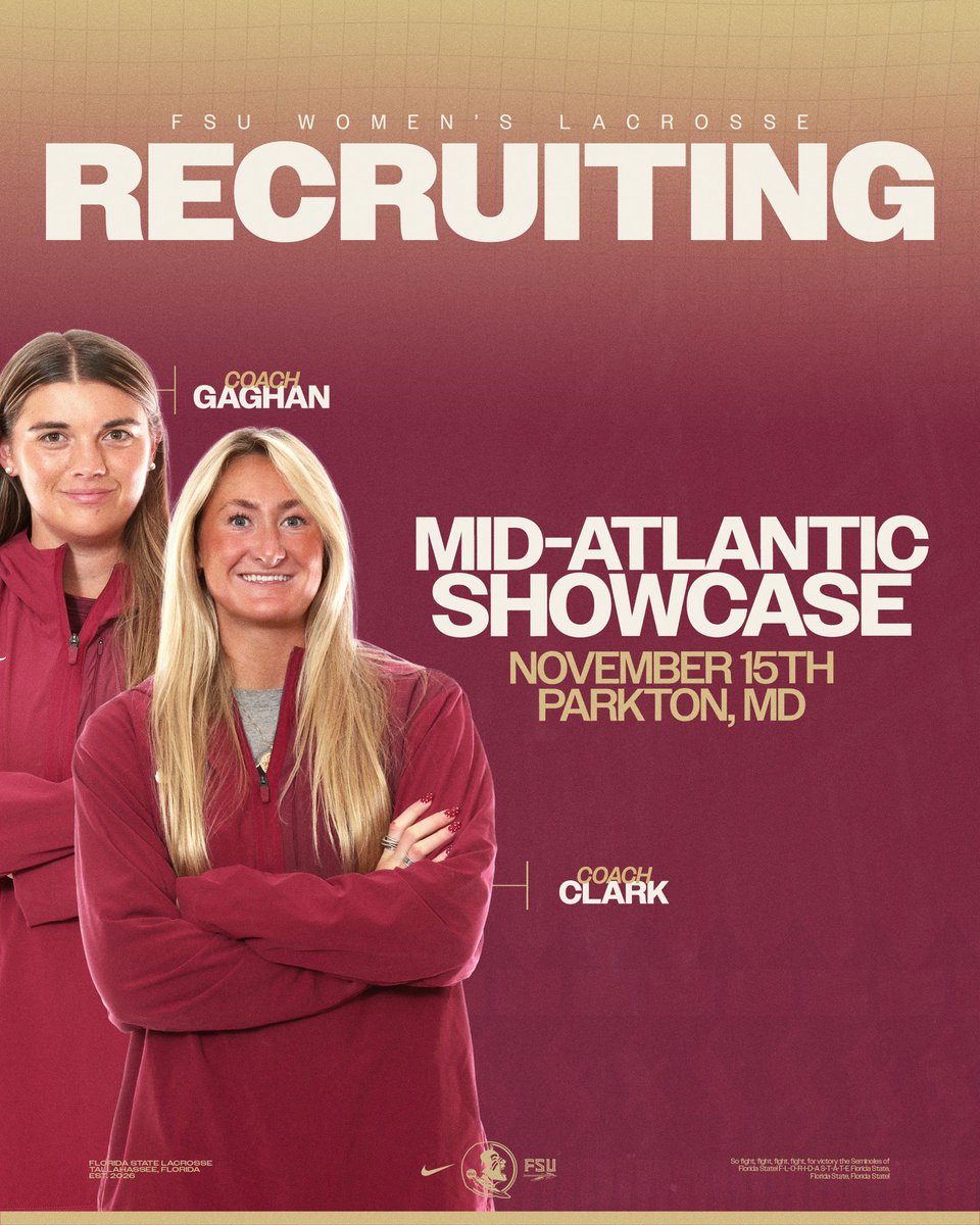 FSU_WLAX's tweet image. 𝐒𝐞𝐦𝐢𝐧𝐨𝐥𝐞 𝐑𝐞𝐜𝐫𝐮𝐢𝐭𝐢𝐧𝐠 🍢

Coach Clark and Coach Gaghan are on the East Coast this weekend for the Mid-Atlantic Showcase and the 2025 Lax for the Cure Fall Showcase 🥍 

#NolesLax