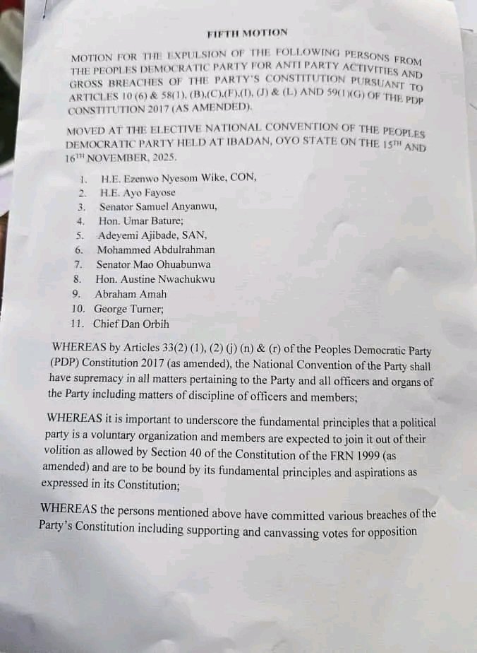 AbujaCommunity's tweet image. The Peoples Democratic Party (PDP) has expelled Nyesom Wike, Minister of the Federal Capital Territory (FCT), 10 others #AbujaCommunity