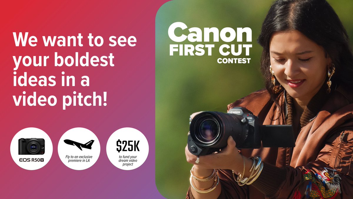 CanonUSA's tweet image. Your dream project starts now! 🎥 Enter for your chance to win $25K to fund your dream project, mentorship from one of our judges, an EOS R50 V Lens Kit, and a trip to LA for an exclusive premiere of your work: canon.us/canon-first-cu…

#canonfirstcutcontest