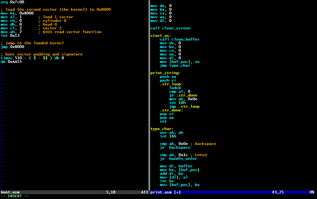yureiai's tweet image. built a tiny x86 OS in pure assembly today.
bootloader → kernel → real mode.
👉github.com/projectyurei/x…

what’s the lowest level you’ve ever coded at?