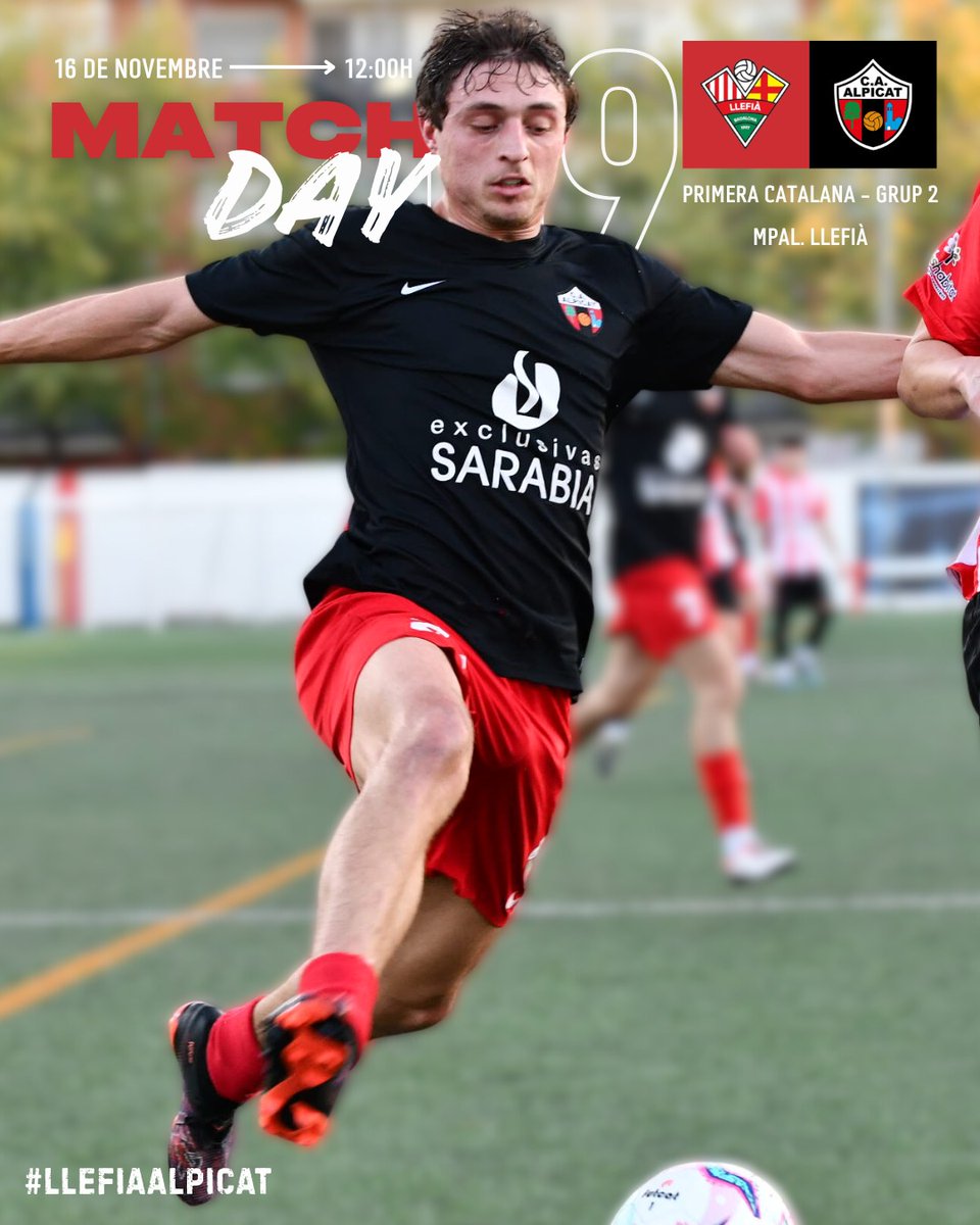 #DIADEPARTIT ⚽

🗓️ Diumenge, 16/11/25
⚽ Jornada 9
🆚 Unificación Llefià
🕔 12:00h
📍 Mpal. Llefià

🔴🔴🔴🔴🔴
#GoReds 💪
#1cat2
#futbolcat