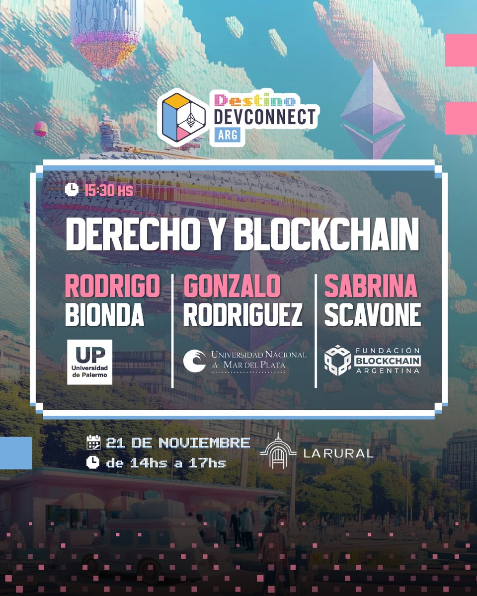 🎓 En el escenario educativo de FBA en <a href="/EFDevcon/">Devconnect ARG - the first Ethereum World’s Fair</a> , #RodrigoBionda de <a href="/Civil2az/">Juzgado Civil y Comercial Nro. 2 de Azul</a> y <a href="/udepalermo/">Universidad de Palermo</a> , #GonzaloRodríguez de <a href="/unmdp/">Universidad Nacional de Mar del Plata</a> y #SabrinaScavone de legales de FBA presentarán la charla “Derecho y Blockchain” ⚖️

🗓️ 21/11📍 La Rural
#Blockchain #Educación #Devconnect2025 #FBA