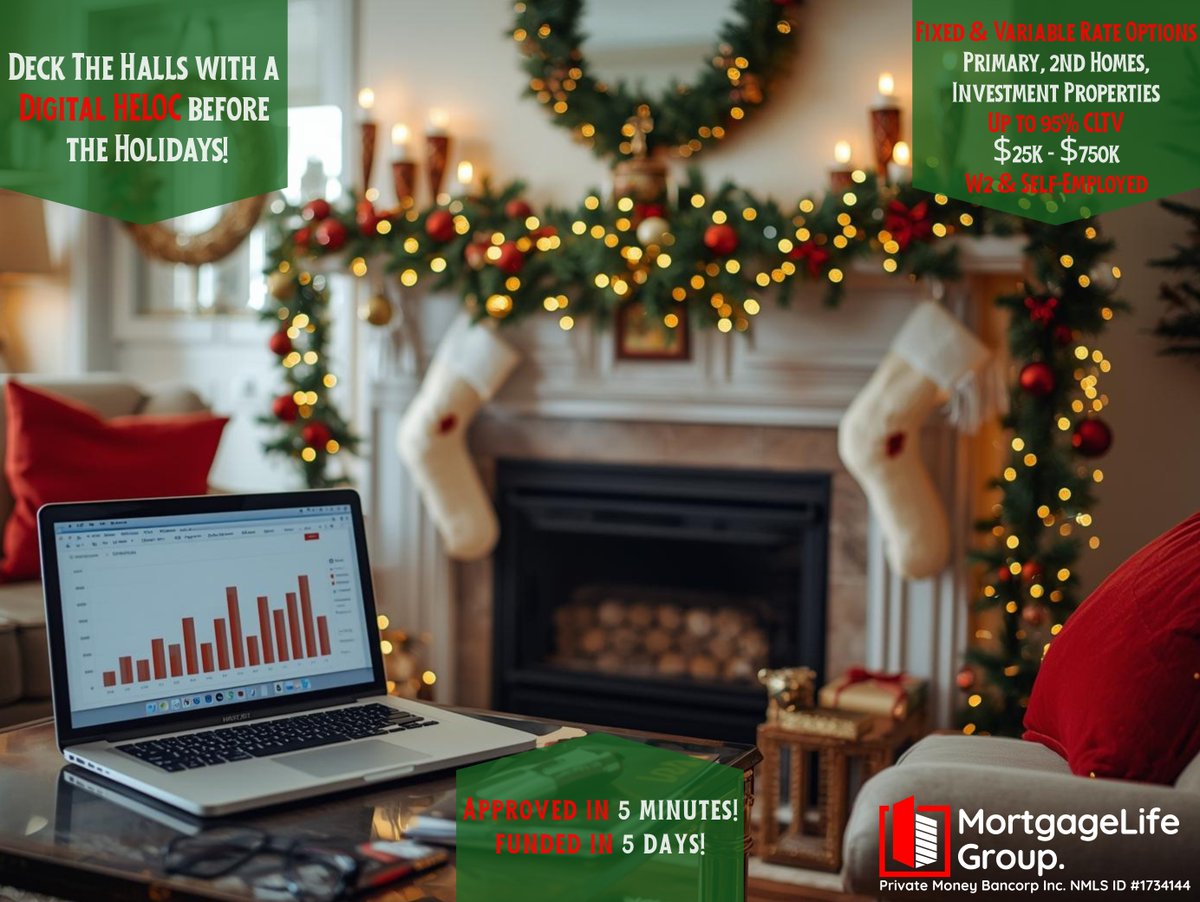 Apply for a Digital HELOC before the holidays to quickly access your home equity. Fast approval (5 minutes) and funding (5 days). Learn more or apply here: lnkd.in/gqsrYviF. DM to discuss fixed vs variable rates. Restrictions may apply.
#DigitalHELOC #PMBInc #Mortgagelife