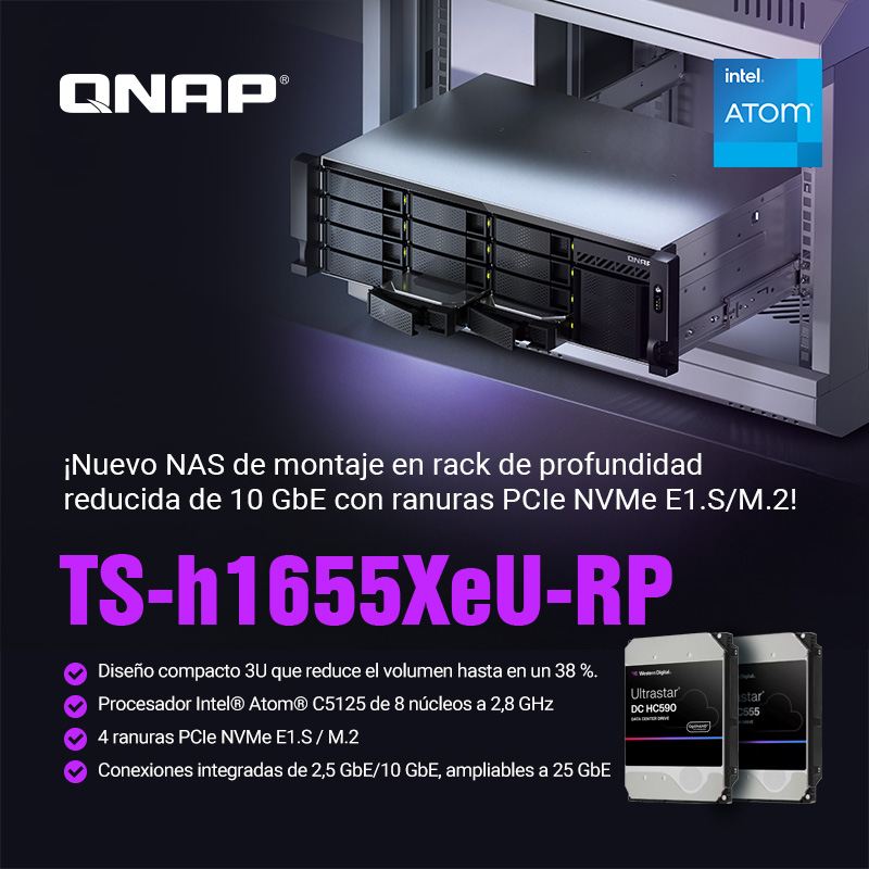 Qnap_LA's tweet image. NAS de montaje en rack 3U, arquitectura híbrida y profundidad reducida. TS-h1655XeU-RP: qnap.to/8c24tn

Cuando cada centímetro cuenta, el TS-h1655XeU-RP ofrece rendimiento de nivel empresarial en un chasis compacto de 3U. 

 #QNAP #NAS #QNAPNAS