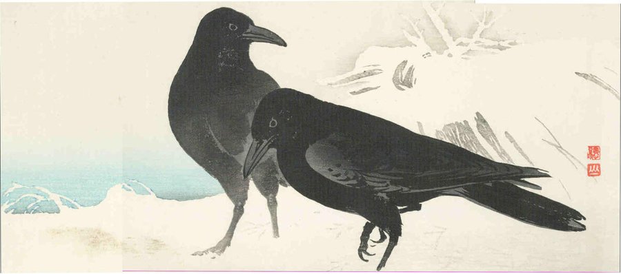 JapanTraCul's tweet image. Two crows in snow, by Ito Sozan, mid 1970s