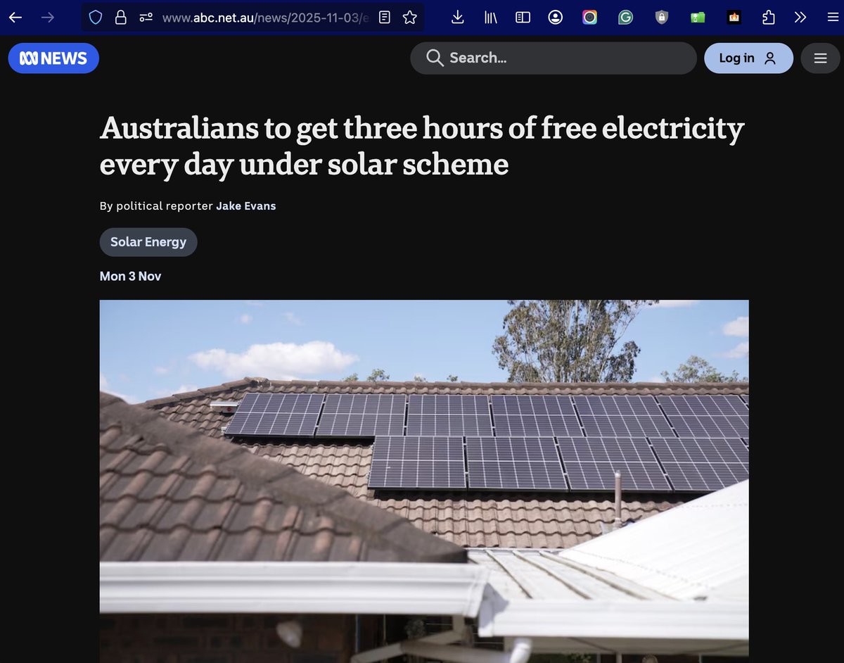KnobieObi51997's tweet photo. Australia legislates electricity plans with a minimum of three hours of FREE electricity per day!
…7 days a week and 356 days a year - thanks to #PVsolar!
#Auspol #Renewables #solar
https://t.co/EOibCokSLf https://t.co/VkXSTjh5S1