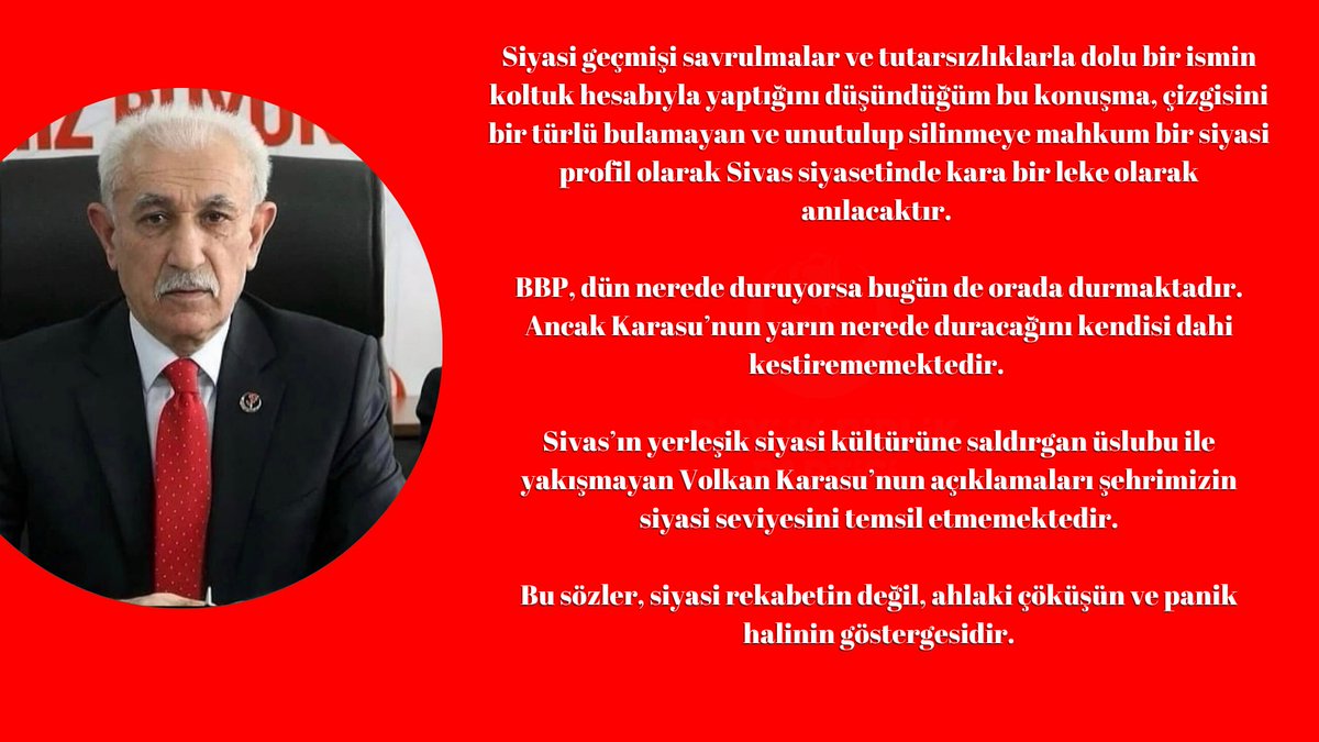 bbpsivasil's tweet photo. Partimizi hedef alan mesnetsiz açıklamalar asla gerçeği yansıtmamaktadır.Büyük Birlik Partisi; ilke, ahlak ve millet duruşundan taviz vermeyen bir harekettir.Kamuoyunu yanıltmaya dönük bu sözlerin hiçbir karşılığı yoktur.

Kamuoyuna saygıyla duyurulur. https://t.co/1rQzZVihuM
