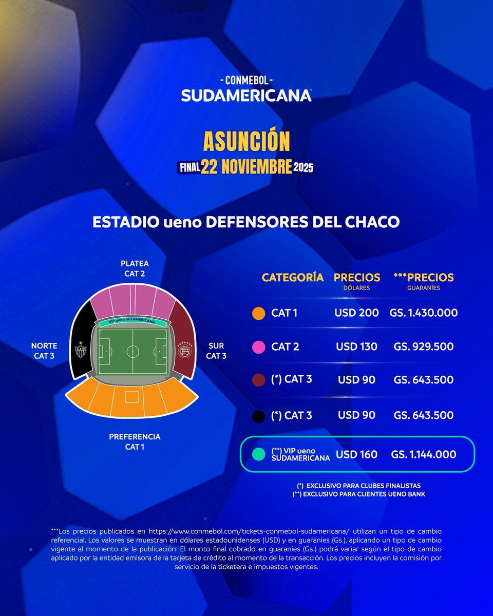 Sudamericana's tweet image. 🙌 ¡Comprá tus entradas para la Final de la CONMEBOL #Sudamericana!

🔜 En una semana, @clublanus y @Atletico definen al nuevo campeón.

🔗 Para adquirir tickets 👉tuti.com.py/evento/LA-GRAN…