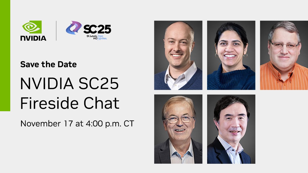 NVIDIANetworkng's tweet image. 🔥 Reminder to register for the #SC25 Fireside Chat on Monday

Hear from NVIDIA&apos;s Ian Buck, along with global #supercomputing leaders at Argonne, TACC, RIKEN, &amp;amp; Jülich as they explore breakthroughs in scientific computing.

Register now 👇
nvda.ws/49QYwmg