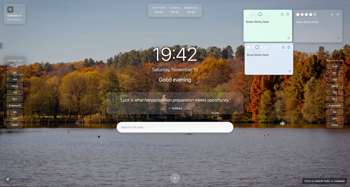 RichHickson's tweet image. Today&apos;s addons. Sticky notes. Everything can be hidden or shown. Except for branding, if not premium. 

@firefox Any chance of calmtab.co extension approval?