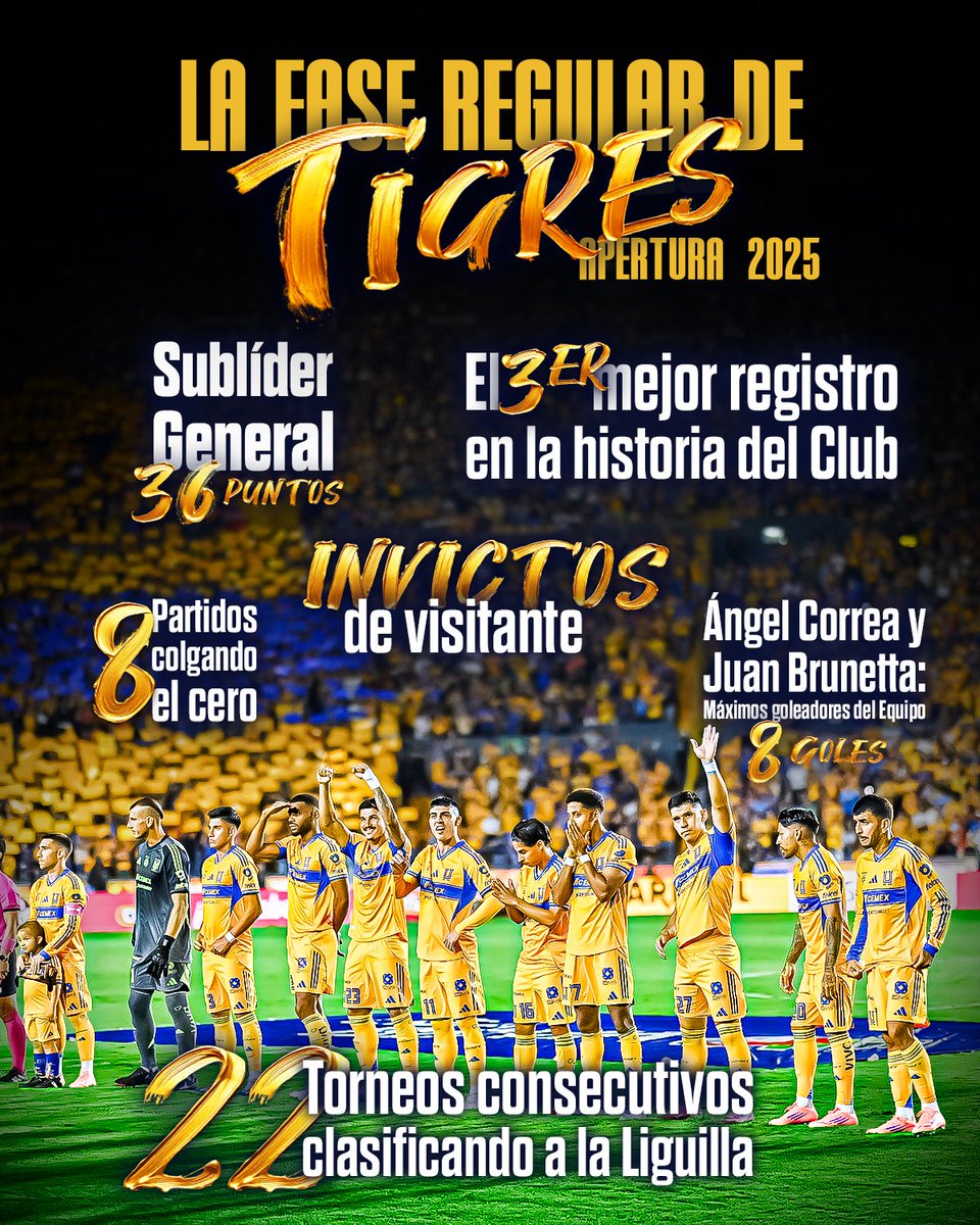 TigresOficial's tweet image. 🔢 Marcas y números en Fase Regular del Apertura 2025 para el Equipo de Guido Pizarro.

¡Vamos los Tigres! 👊🏼🐯