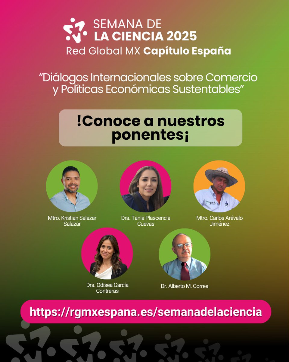 ¡Conoce a nuestros ponentes! 🎙️
Semana de la Ciencia 2025 🚀

Regístrate ahora y forma parte de la generación que impulsa la ciencia con propósito💻
Toda la información aquí 👇
rgmxespana.es/semanadelacien…

#SemanaDeLaCiencia2025  
#RGMXEspaña 
#CienciaSinFronteras