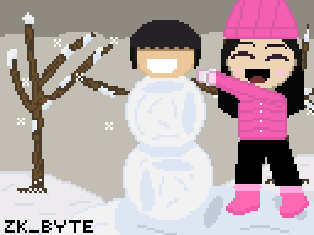 ZK_Byte92's tweet photo. A pesar de que falta medio mes para diciembre, se me ocurrió la idea para este dibujo y no pude evitar ya hacerlo, Lía está usando a Zek como base para un muñeco y él es la cabeza, pobre Zek seguro estará frio. https://t.co/phIh37nQJs