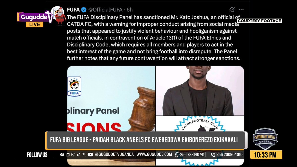 guguddetvuganda's tweet image. Where are you tuning in from today? Welcome to your Sports Weekly Roundup! Thanks for joining our #SaturdayNightShow stay with us as we bring you all the sports headlines and updates that made waves this week.

x.com/guguddetvugand…

facebook.com/share/v/1F9Wwg…

#SportsUpdates