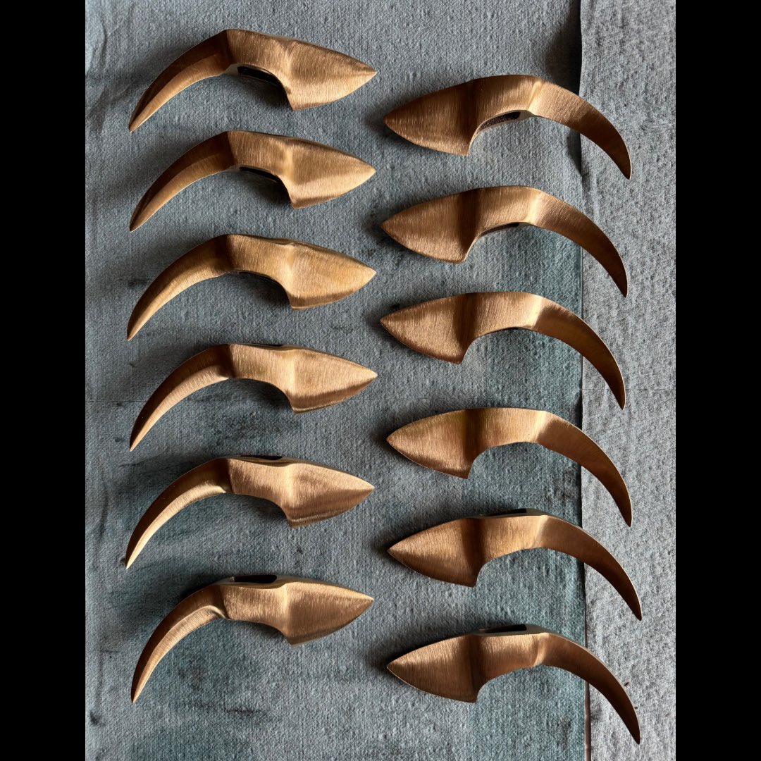 Empress tomahawks are cast from silicon bronze in Lancaster, Pennsylvania then free hand ground and hand sharpened. These will be washed, patina’d, and waxed prior to being hung on hickory handles.