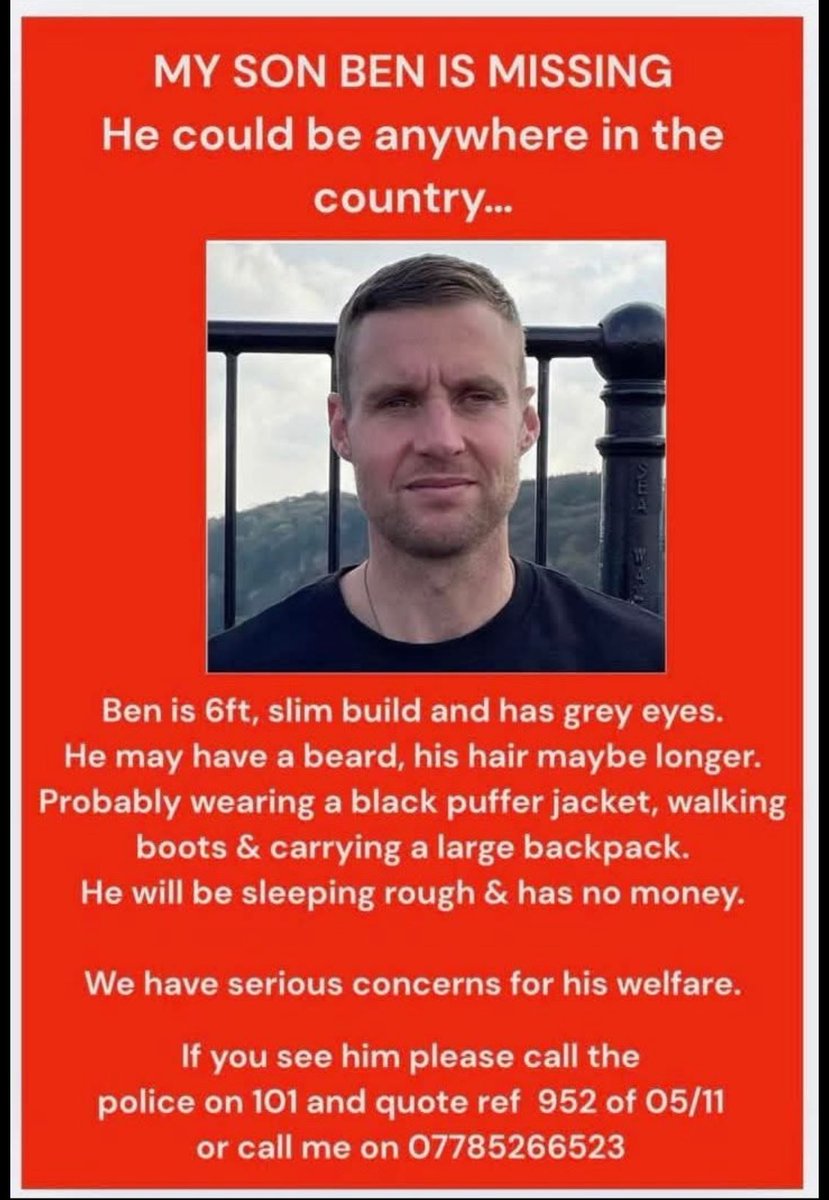 (Posting this from a group in my local area as this man who has gone missing has family in Norfolk) -

Ben was recently discharged from Eastbourne Hospital without a proper care plan in place and has no accommodation to go to so he is homeless. He was last seen sleeping rough in