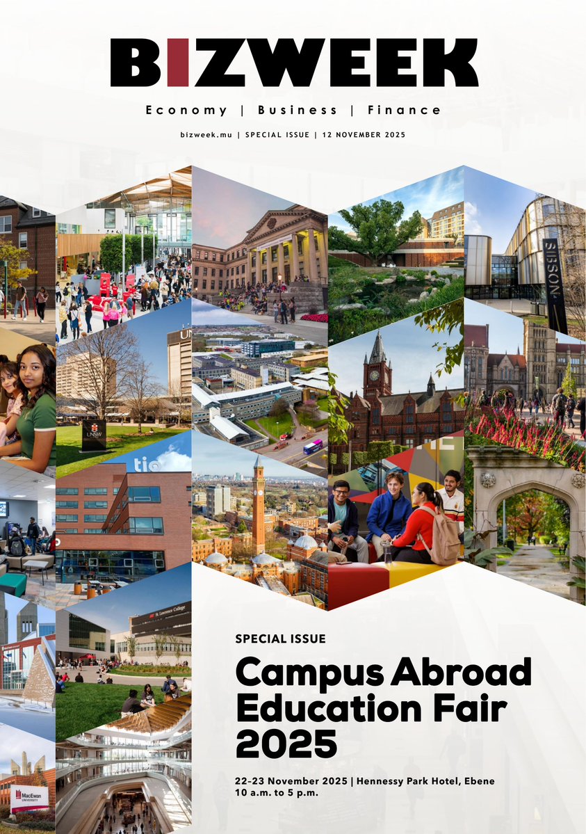 bizweekmu's tweet image. Campus Abroad Education Fair 2025

22–23 November 2025 | Hennessy Park Hotel, Ebene
10 a.m. to 5 p.m.

@campus_abroad_

More info on: bizweek.mu

#BIZweek #Mauritius #Business #Economy #Diplomacy #Finance #EcudationFair #RusselGroup