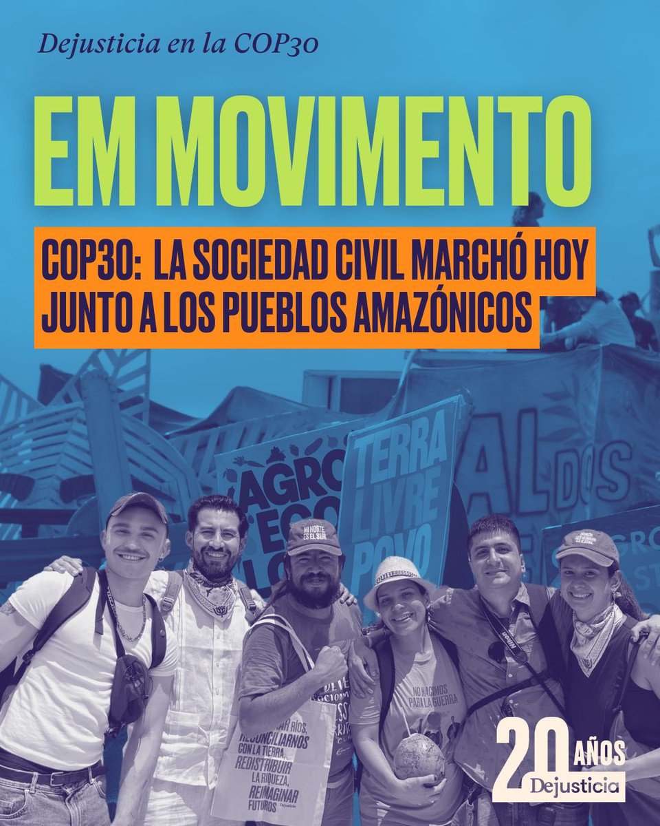 Dejusticia's tweet image. 1/5 Participamos este 15 de noviembre en la Marcha Mundial por el Clima, organizada en el marco de la COP30 en Belém, Brasil.

Una movilización que reunió a comunidades locales y regionales y a la sociedad civil global. El mensaje: justicia climática con los pueblos amazónicos.