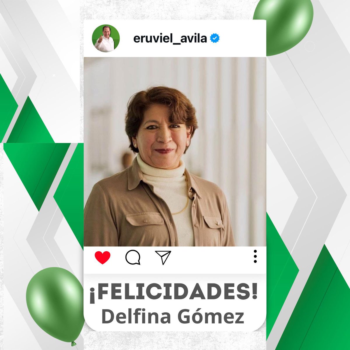 Estimada gobernadora <a href="/delfinagomeza/">Delfina Gómez A.</a>, le deseo mucha salud y bendiciones en este nuevo año de vida. Que venga lleno de éxitos para usted y para su labor al frente de nuestro querido #Edomex. ¡Felicidades!