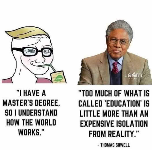 "Too much of what is called 'education' is little more than an expensive isolation from reality."
~ Thomas Sowell