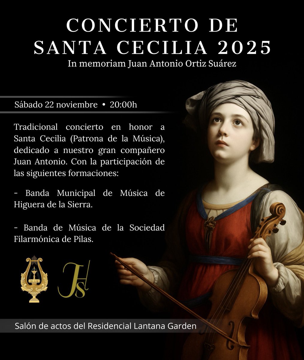bandasfpilas's tweet photo. 𝐂𝐎𝐍𝐂𝐈𝐄𝐑𝐓𝐎 𝐃𝐄 𝐒𝐀𝐍𝐓𝐀 𝐂𝐄𝐂𝐈𝐋𝐈𝐀 𝟐𝟎𝟐𝟓

🗓️ 22 de noviembre 
🕒 20:00 h
📍 Salón de actos del Residencial Lantana Garden (Pilas).

#filarmonicadepilas #santacecilia #musica #sevilla https://t.co/45WK3HZqkh