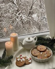 Sweet treats, warm tea, and a snowy view. Winter perfection. ❄️🍪☕ #CozyVibes #WinterMagic