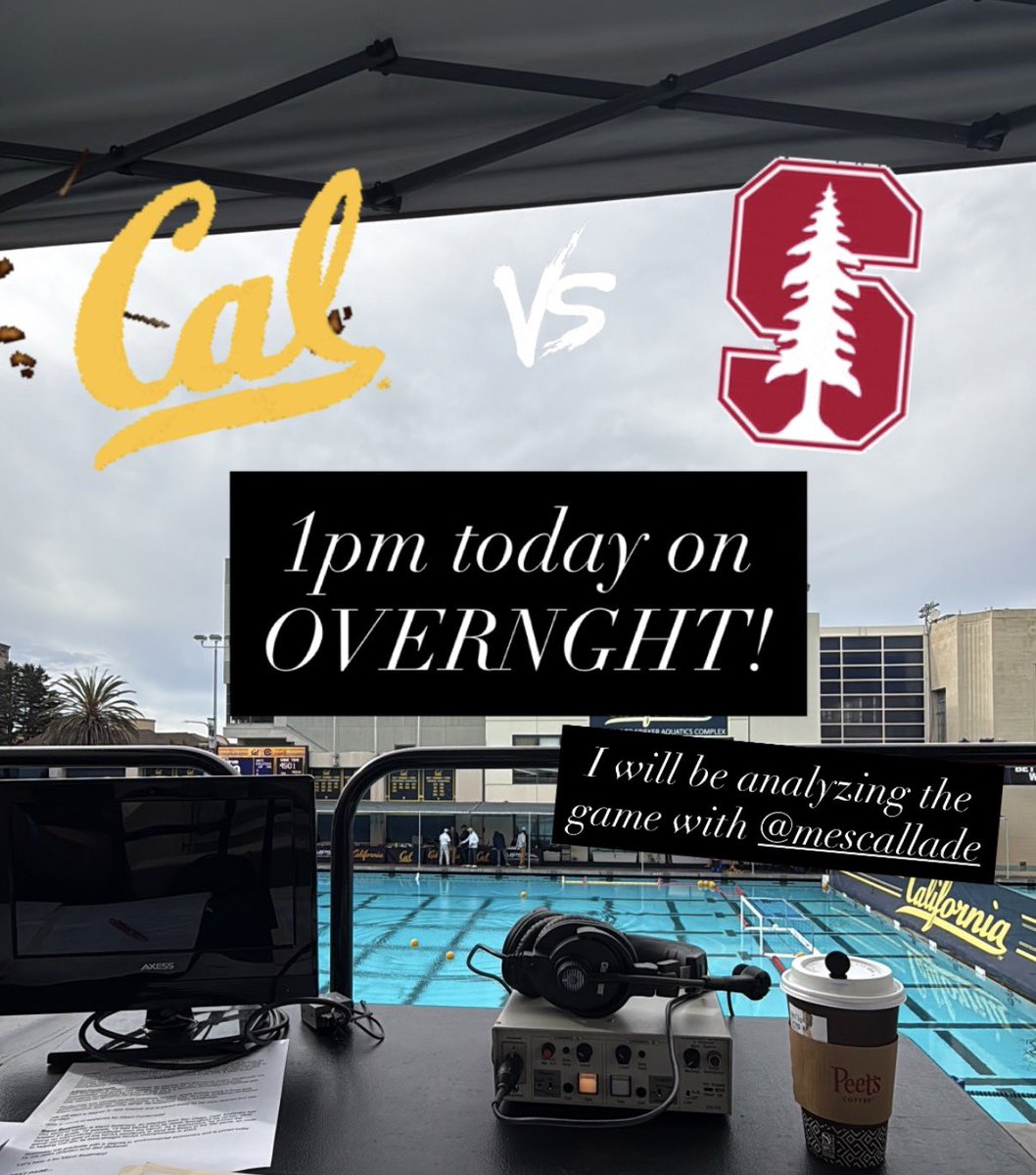 What’s up water polo fans! Make sure to check in to <a href="/OvernghtMedia/">Overnght Media</a> at 1pm for a great game between #4 <a href="/CalWaterPolo/">Cal Water Polo</a> and #3 <a href="/Stanford/">Stanford University</a>! <a href="/GregMescall/">Greg Mescall</a> will be on the call as I will be analyzing alongside him!