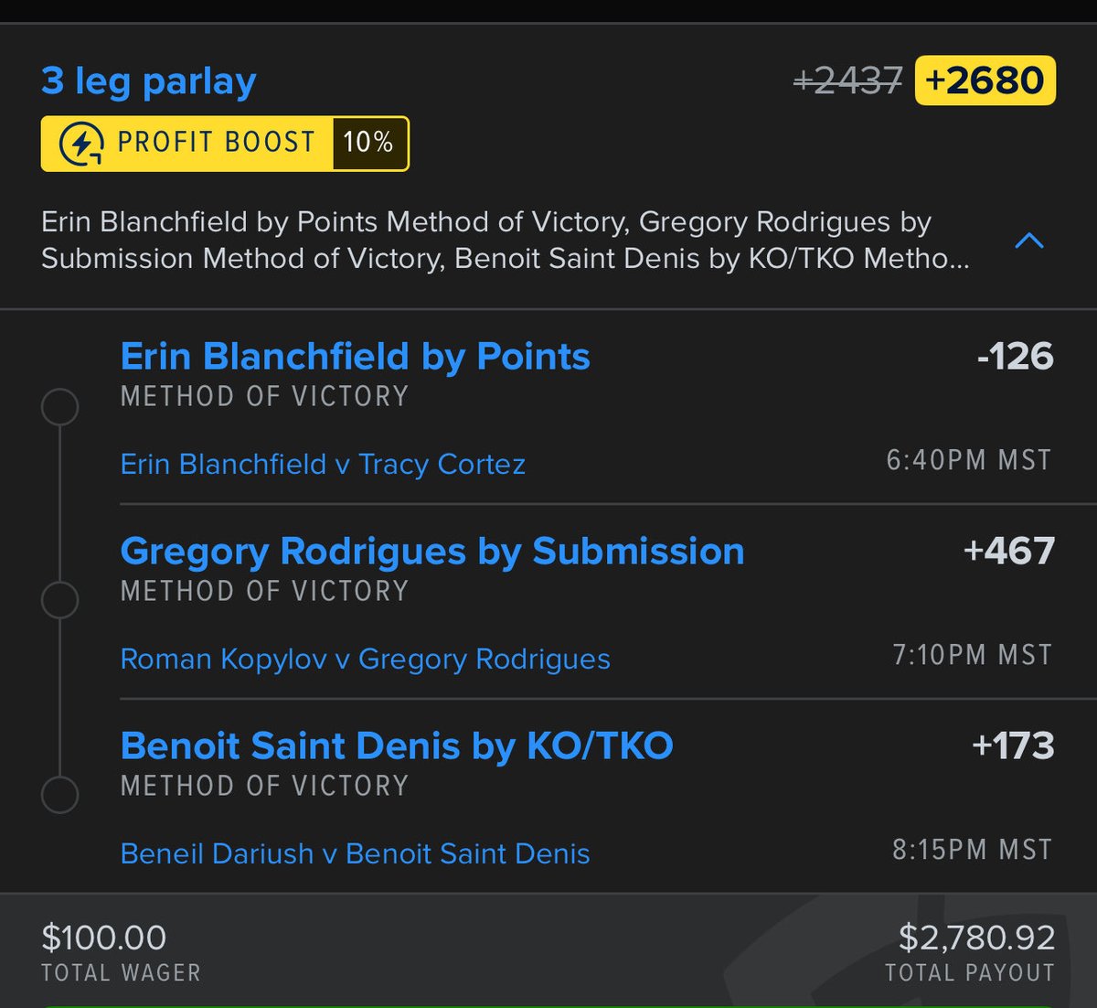 HumHoncho's tweet image. UFC Cycle Parlay