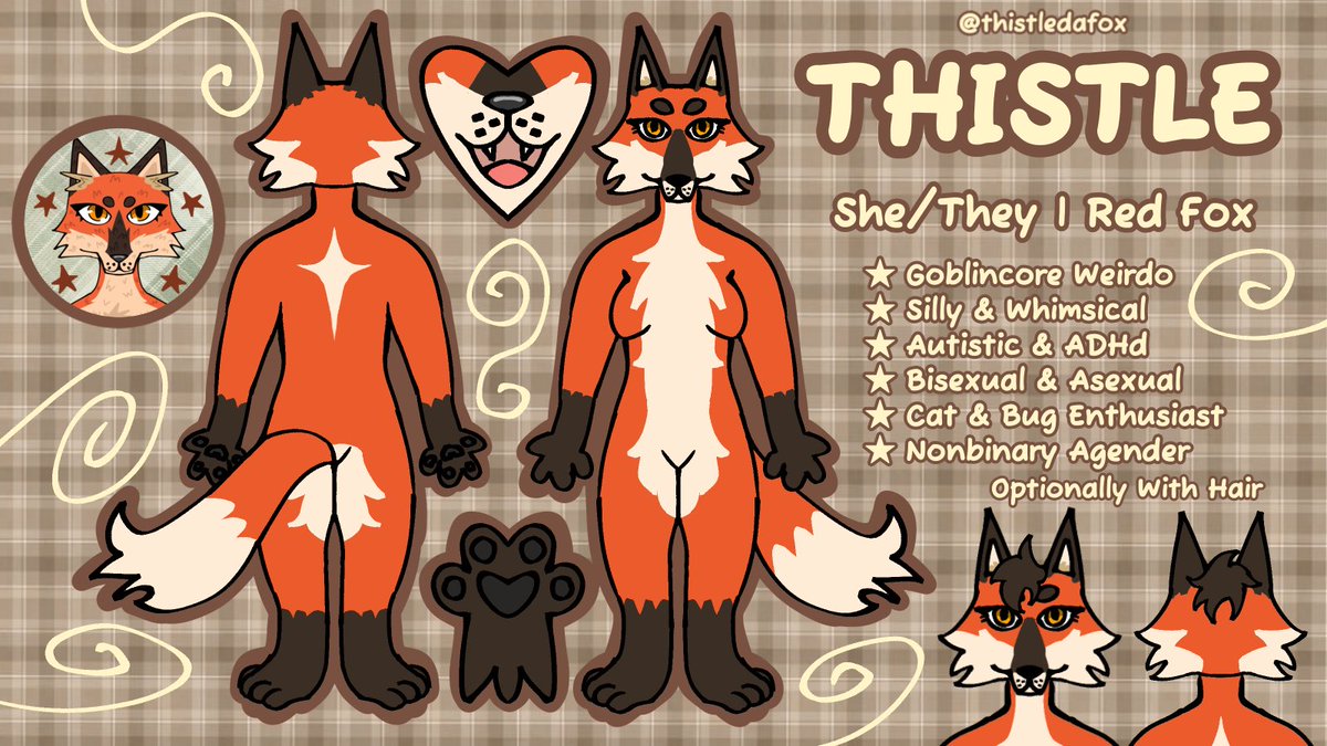 thistlefoxkit's tweet image. New Thistle Ref Sheet! All done by me! #fursona #furry #refsheet #art
