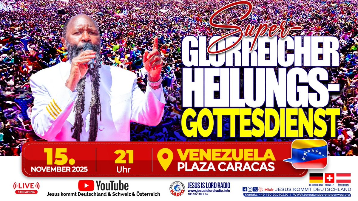 Seid alle Bereit! Die Heilungsgottesdienst wird heute live übertragen. Der MESSIAS kommt sehr bald.