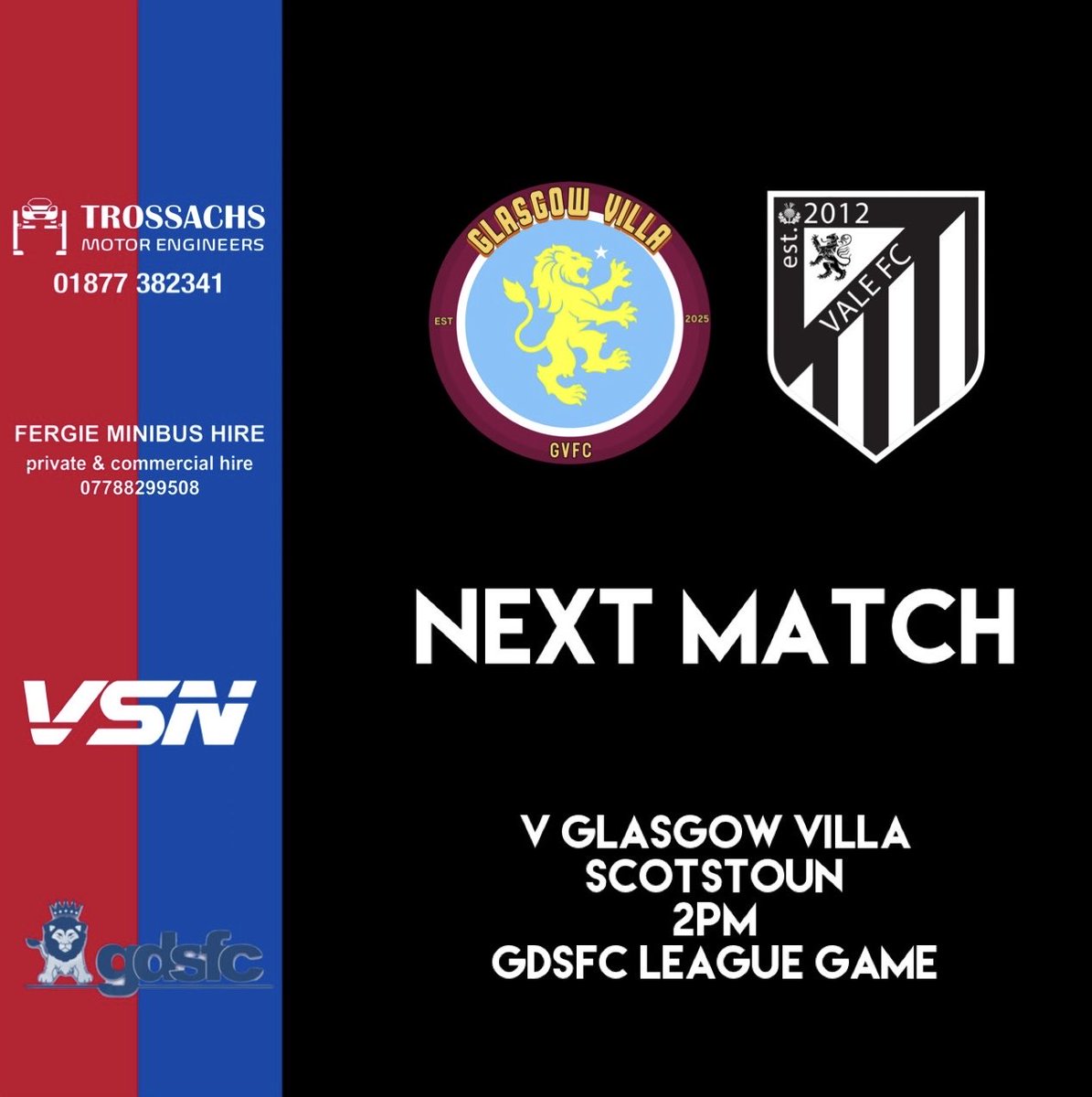 Back on the road this weekend. 

🏆 GDSFC League game     
🆚 Glasgow Villa                                        
📅 16th November     
📍 Scotstoun 
⌚️ 2pm KO 

🔵🔴