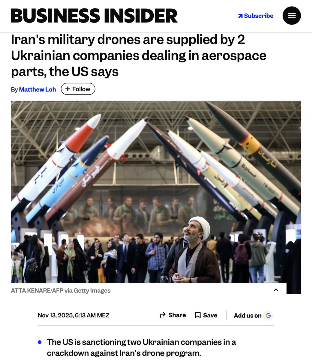 USA sanktionieren ukrainische Firmen wegen Waffenlieferungen an Iran. Die Komponenten? Aus Deutschland. Der Endempfänger? Hamas &amp; Hizbollah. Nie wieder? Wir finanzieren - wieder - die Ermordung von Juden. Mit Steuergeld. Im Namen der Staatsräson.