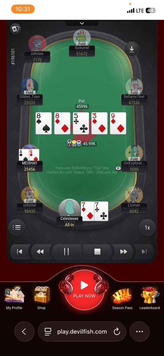 Chi_c_hoc's tweet image. I escaped 😅 gg #poker #goodhand @DevilfishPoker_
