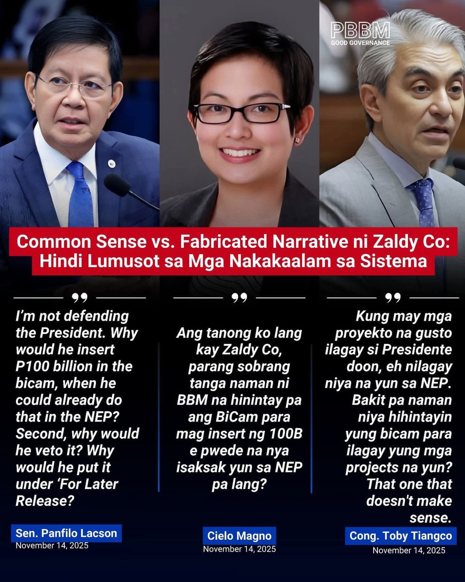 “Don’t be fooled by <a href="/zaldyco_/">Zaldy Co</a> and his nonsense,trash stories.His videos are nothing but propaganda and part of a destabilization effort to evade the cases he will soon face for stealing billions in government funds from various infrastructure projects.He is the one who plundered.