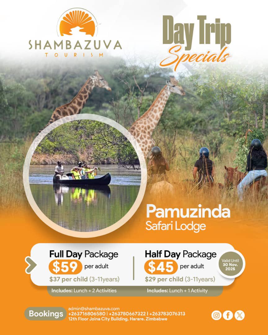 📍Pamuzinda Safari Lodge Day Trip - Near Harare

Near Harare Day Trip Option - Self Drive

We have handpicked Pamuzinda Safari Lodge for a brilliant day trip near Harare. 

Choose between our half day or full day day trip option.

✔️Half day trip covers lunch and one acticity.