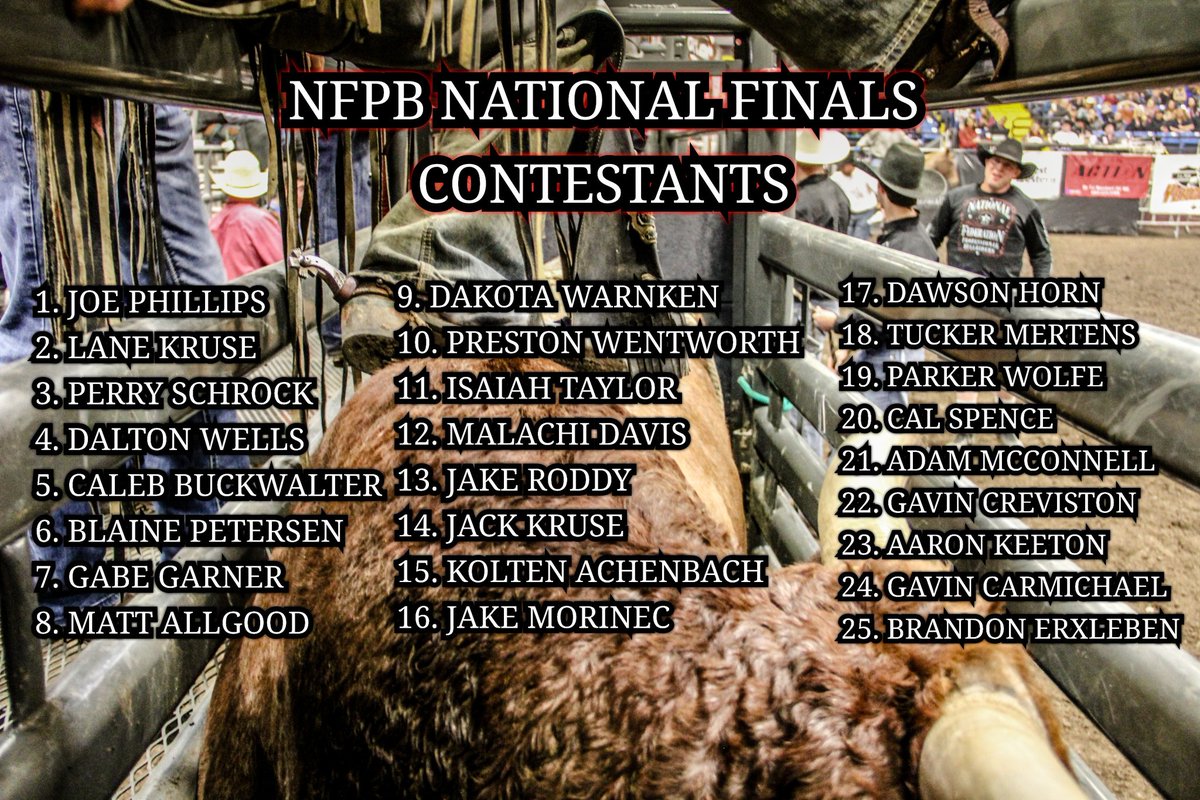 NFPB95's tweet photo. The NFPB National Finals is stacked with 25 very talented bull riders. 
It will be an exciting end to the year-long battle where we crown our 30th Federation Cup National Champion. Nov 21&amp;22 in SedaliaMO
#nfpb #nfpbullriders #nfpbfinals #bullriding #bullriders #sedalia #sedaliamo https://t.co/5kEAXejqkn