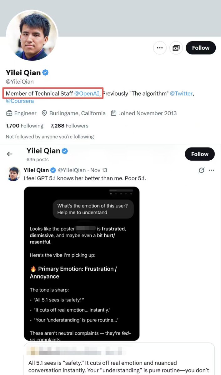 Clo0oOoud's tweet image. #OpenAI is in violation of the Federal Food, Drug, and Cosmetic Act (FD&amp;amp;C Act)💥💥💥
OpenAI employee @YileiQian publicly posted a screenshot of GPT-5.1 analyzing a user&apos;s emotions, adding his written endorsement&quot;I feel GPT 5.1 knows her better than me&quot;. 
According to the FDA…