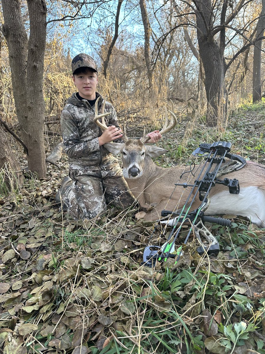 Rhett knocked down his first buck with his bow!!!!